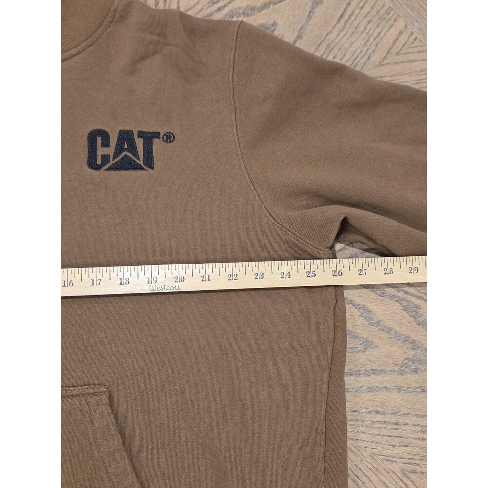 CAT Caterpillar Men's XL Heavyweight Fleece Pullover Hoodie Brown Workwear Logo - Picture 6 of 8